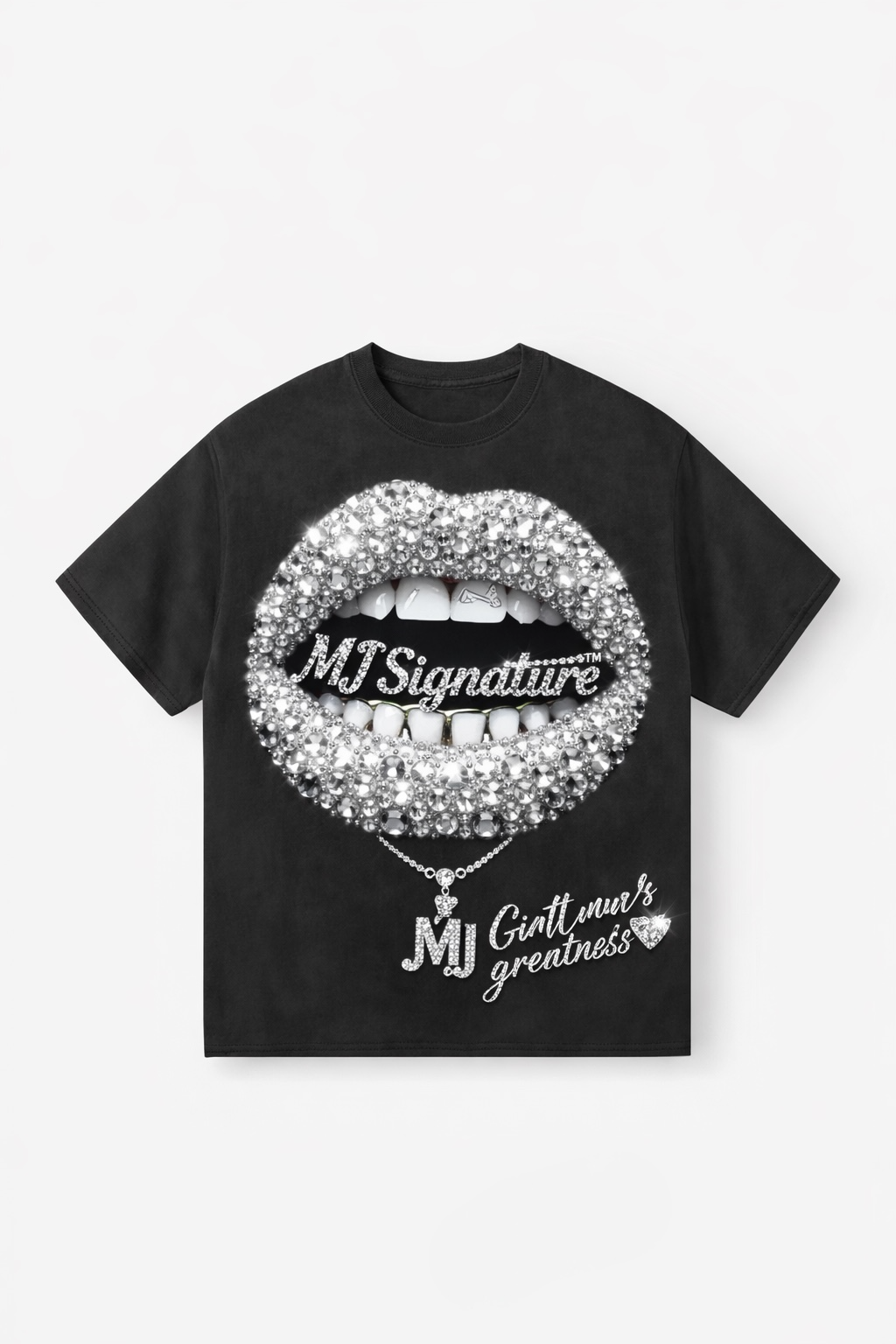 “Greatness” Diamond Lips Graphic T-Shirt – Black.