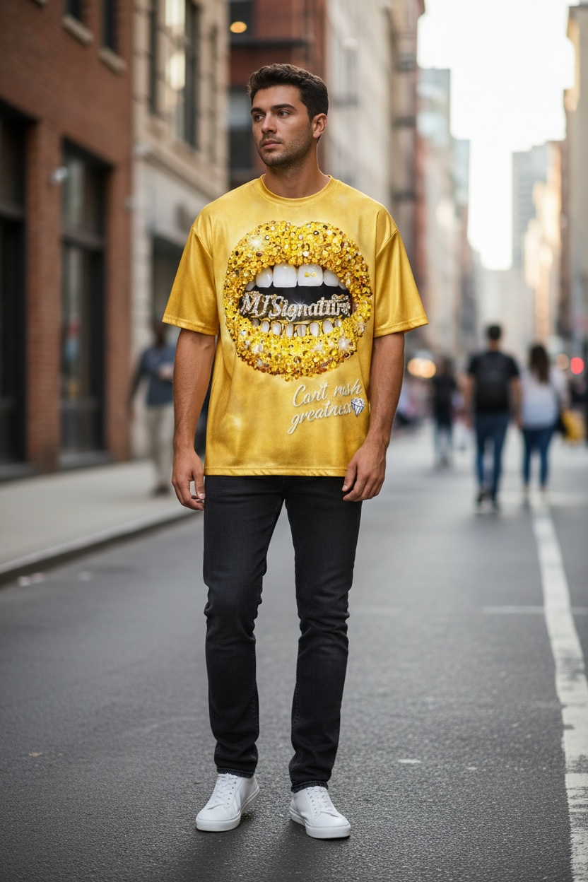 “Can’t Rush Greatness” Gold Graphic T-Shirt.