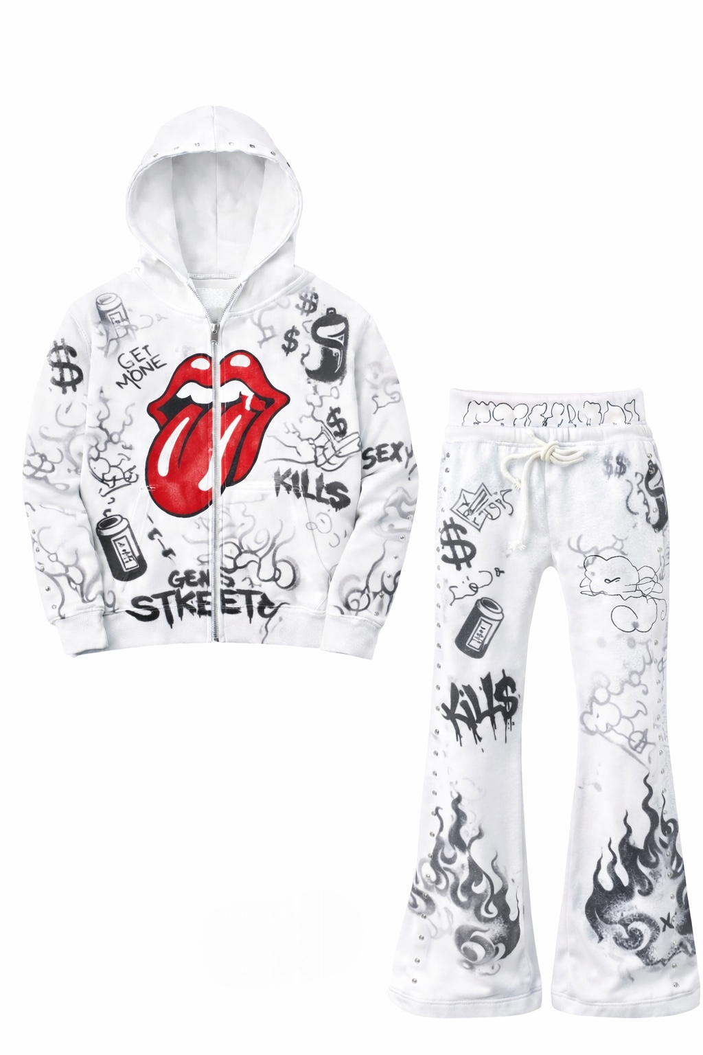 Graffiti Icon Hoodie & Jogger Set – White.