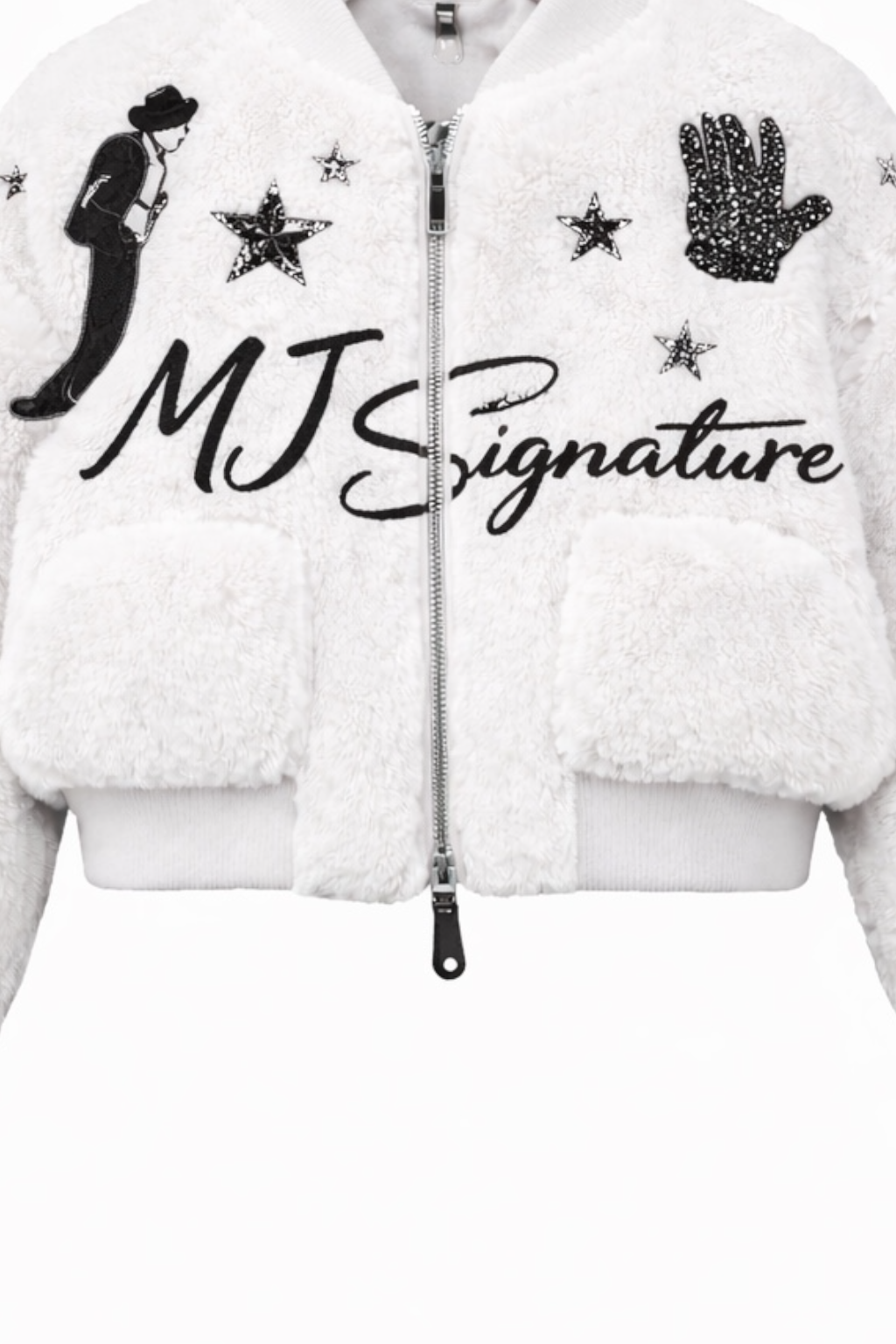 MJ Signature-Plush Bomber Jacket – White.
