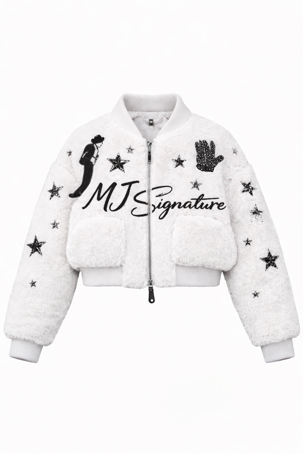 MJ Signature-Plush Bomber Jacket – White.