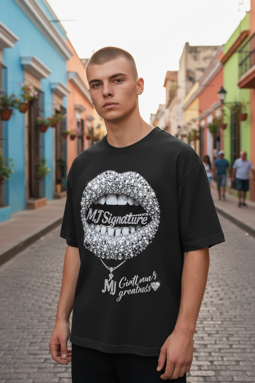 “Greatness” Diamond Lips Graphic T-Shirt – Black.