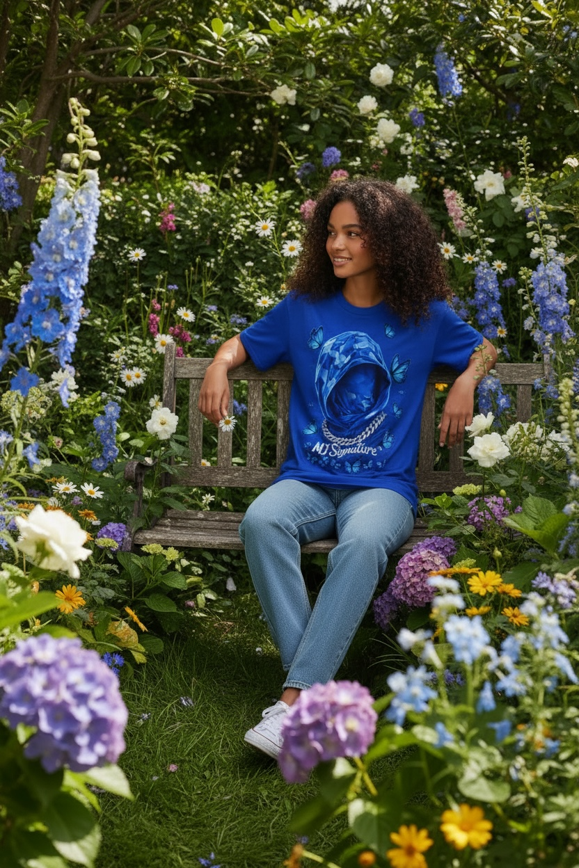 Butterfly Hoodie Graphic T-Shirt – Blue.