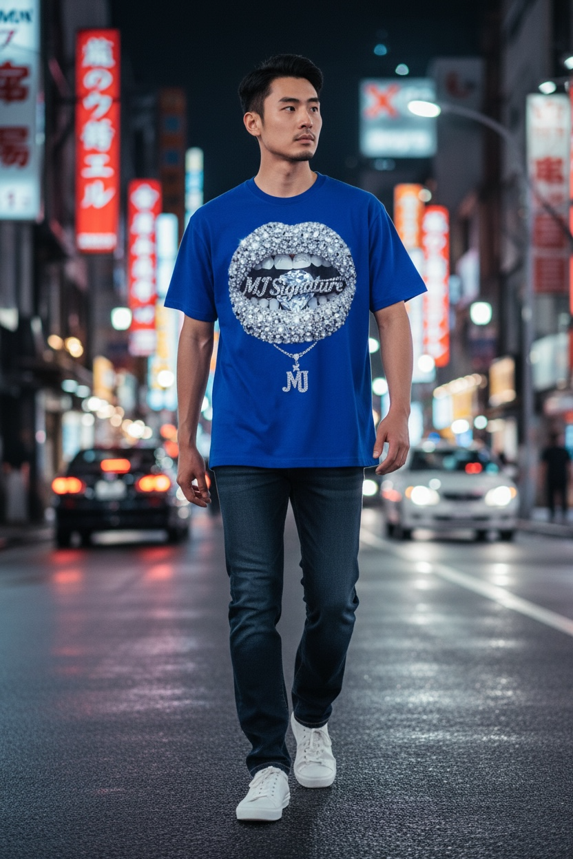 Diamond Lips Graphic T-Shirt – Royal Blue.