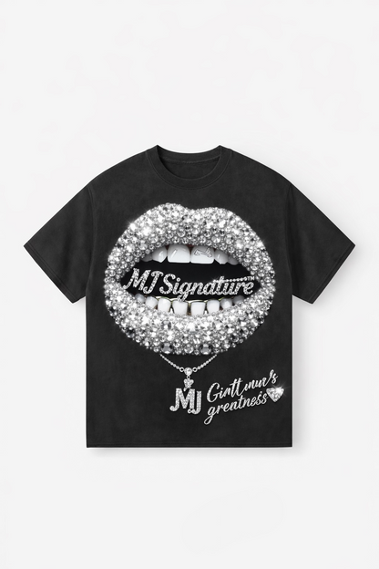“Greatness” Diamond Lips Graphic T-Shirt – Black.