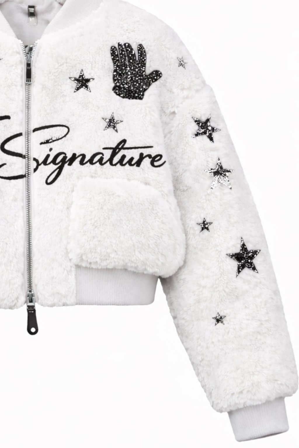 MJ Signature-Plush Bomber Jacket – White.