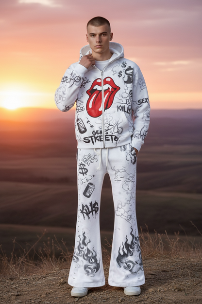 Graffiti Icon Hoodie &amp; Jogger Set – White.