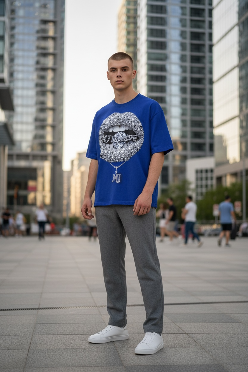 Diamond Lips Graphic T-Shirt – Royal Blue.