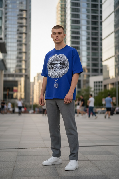 Diamond Lips Graphic T-Shirt – Royal Blue.