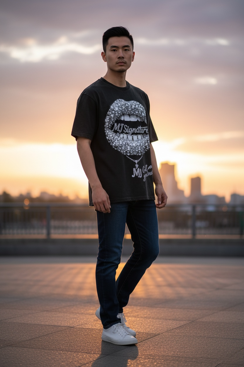 “Greatness” Diamond Lips Graphic T-Shirt – Black.