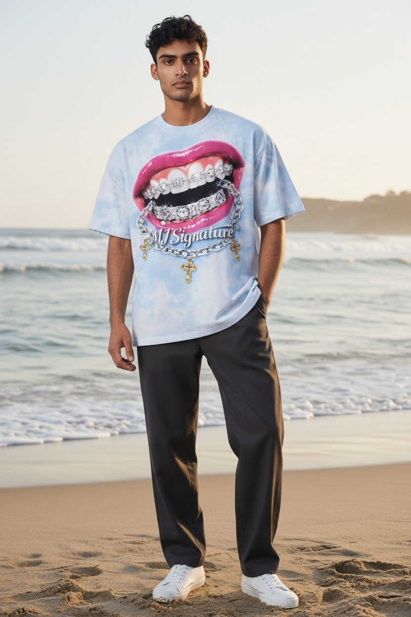 Diamond Grin Graphic T-Shirt – Sky Blue.