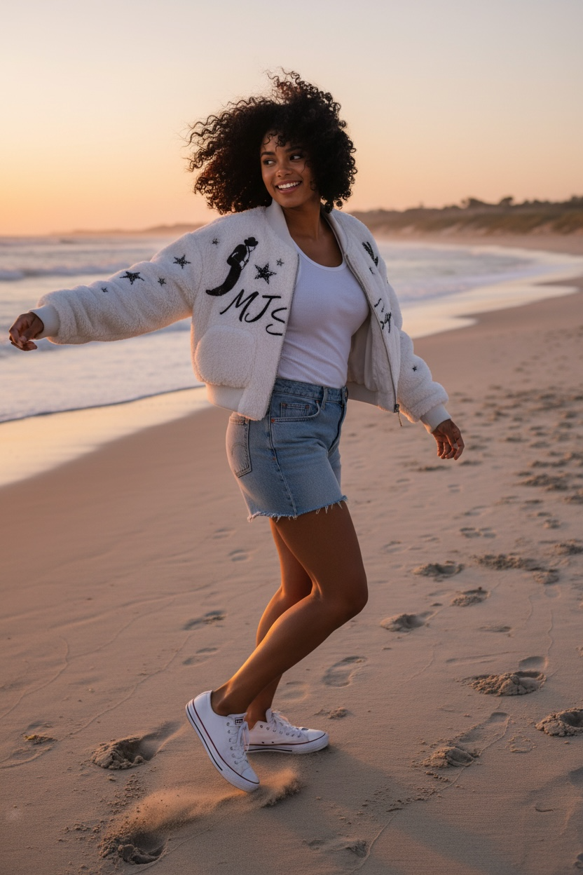 MJ Signature-Plush Bomber Jacket – White.
