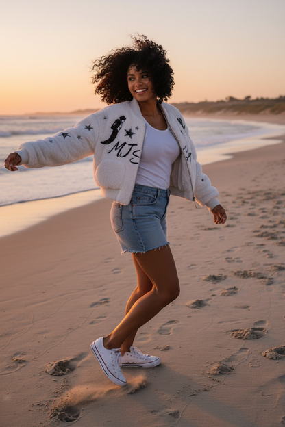 MJ Signature-Plush Bomber Jacket – White.