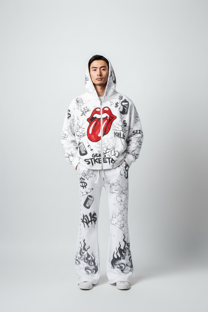 Graffiti Icon Hoodie &amp; Jogger Set – White.