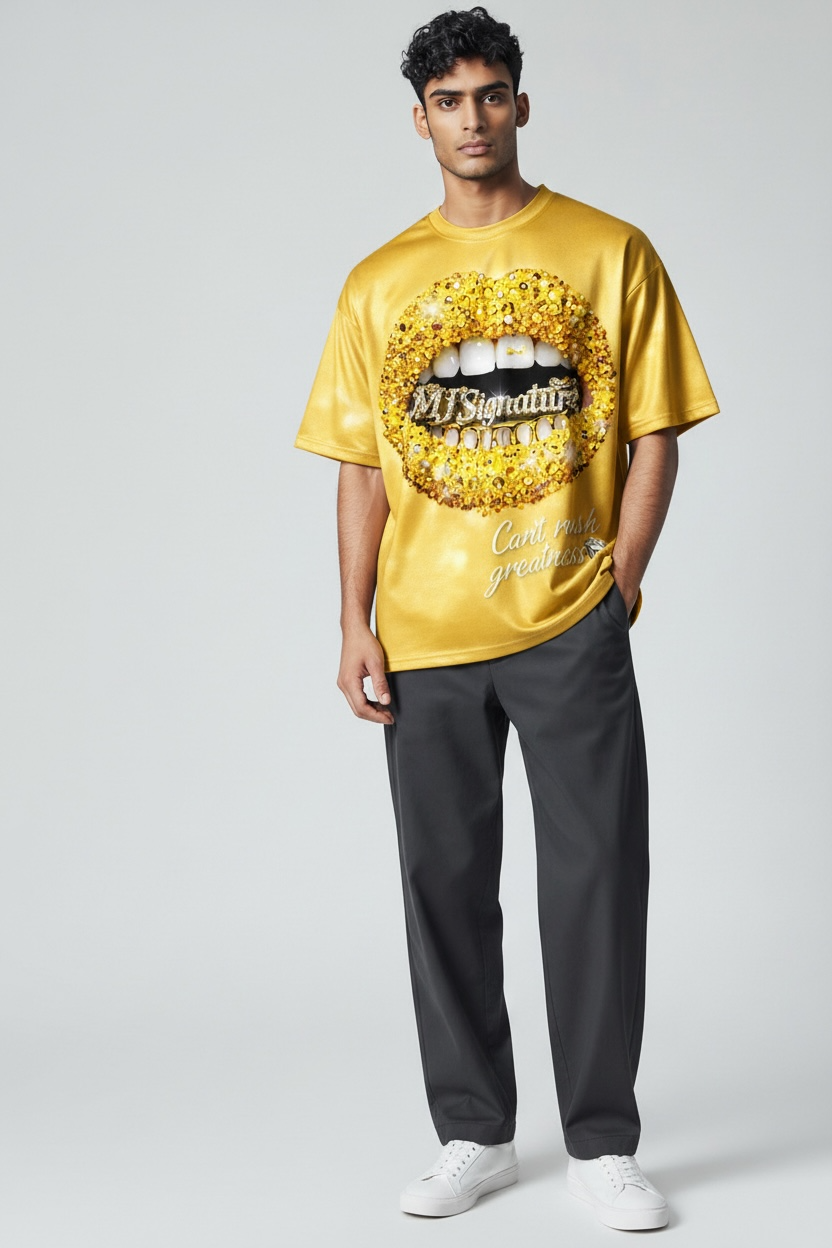 “Can’t Rush Greatness” Gold Graphic T-Shirt.