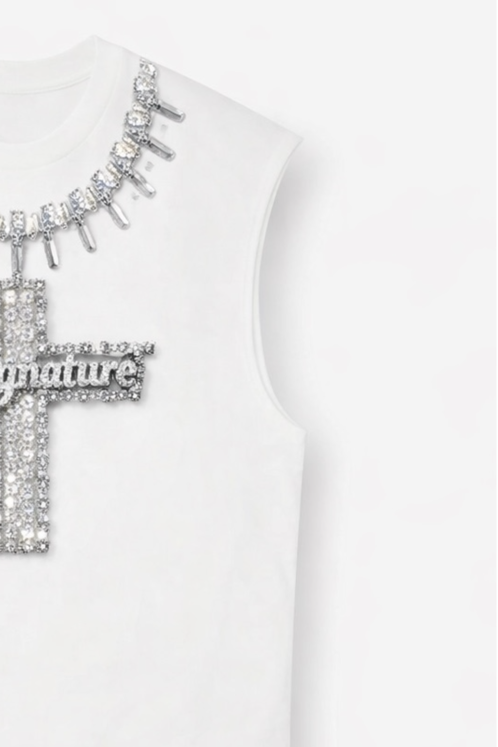 Rhinestone Cross Sleeveless T-Shirt – White.