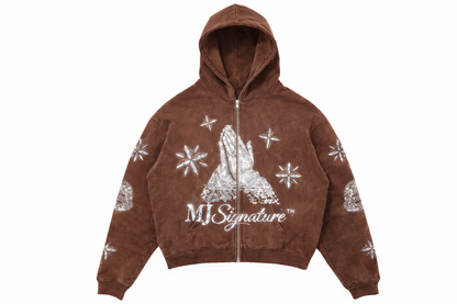 MJ Signature Crystal Zip Hoodie – Brown.