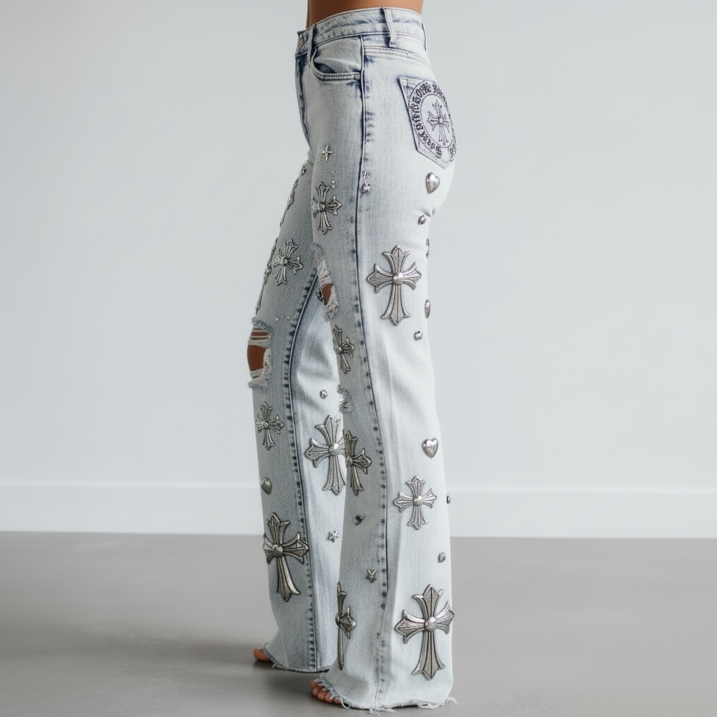 Chrome Hearts Women’s Denim Jeans/White Set.