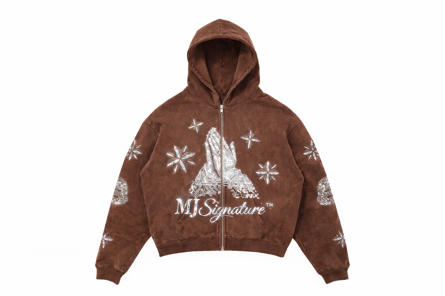 MJ Signature Crystal Zip Hoodie – Brown.