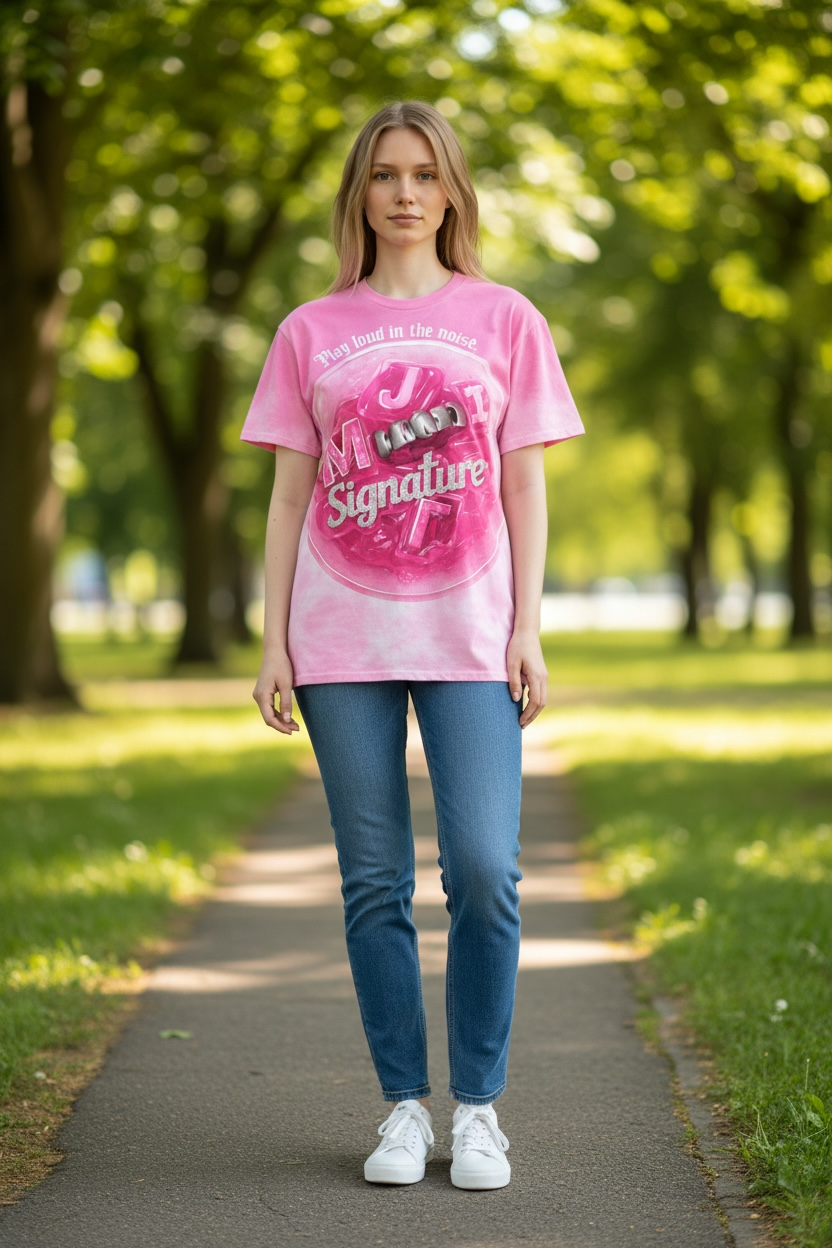 MJ Signature “Play Loud in the Noise” Graphic T-Shirt – Pink.