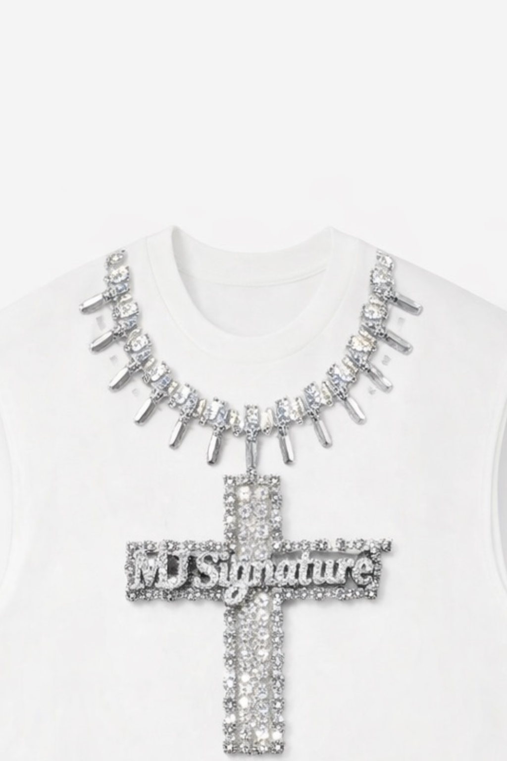Rhinestone Cross Sleeveless T-Shirt – White.