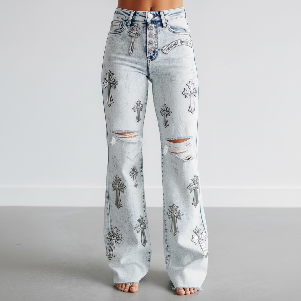 Chrome Hearts Women’s Denim Jeans/White Set.