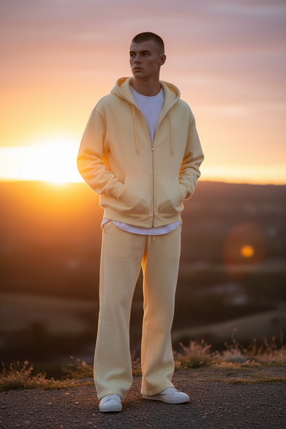 Cream Essential Zip Hoodie &amp; Flared Jogger Set.