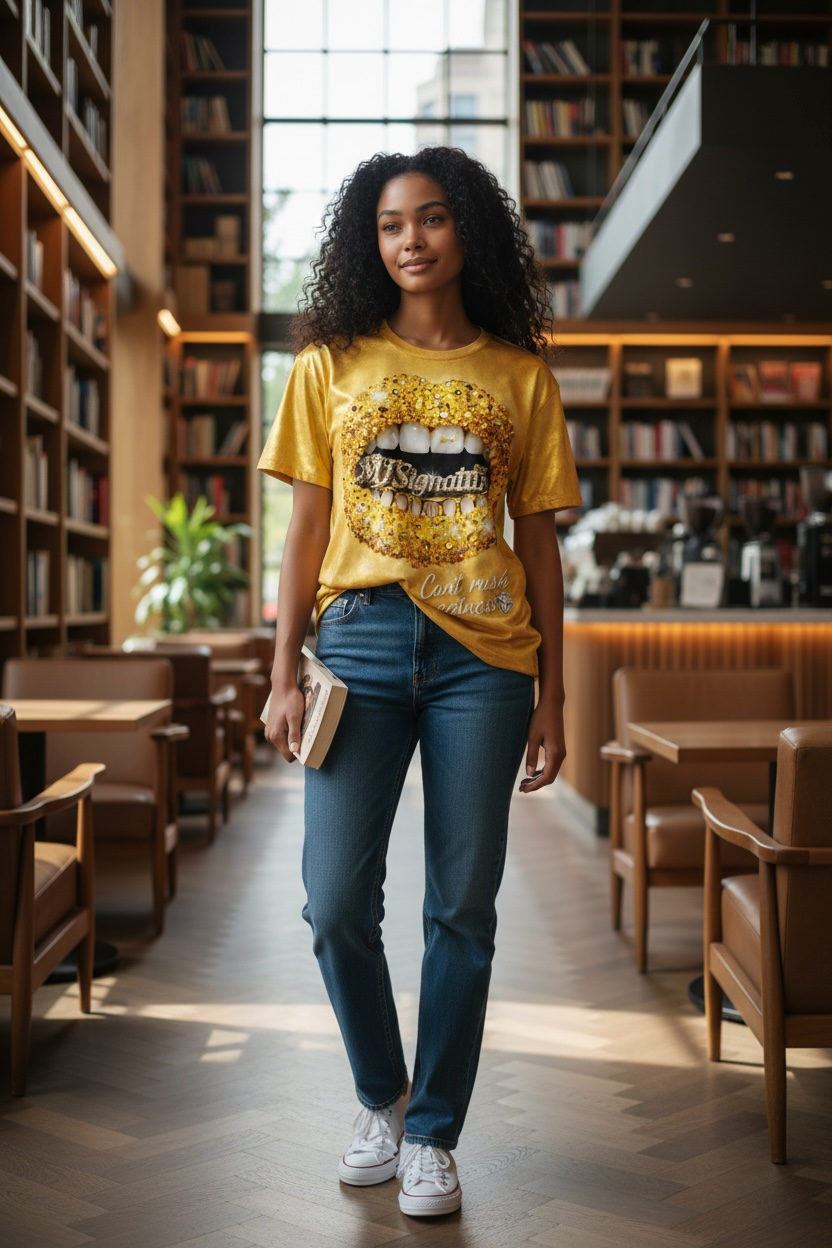“Can’t Rush Greatness” Gold Graphic T-Shirt.