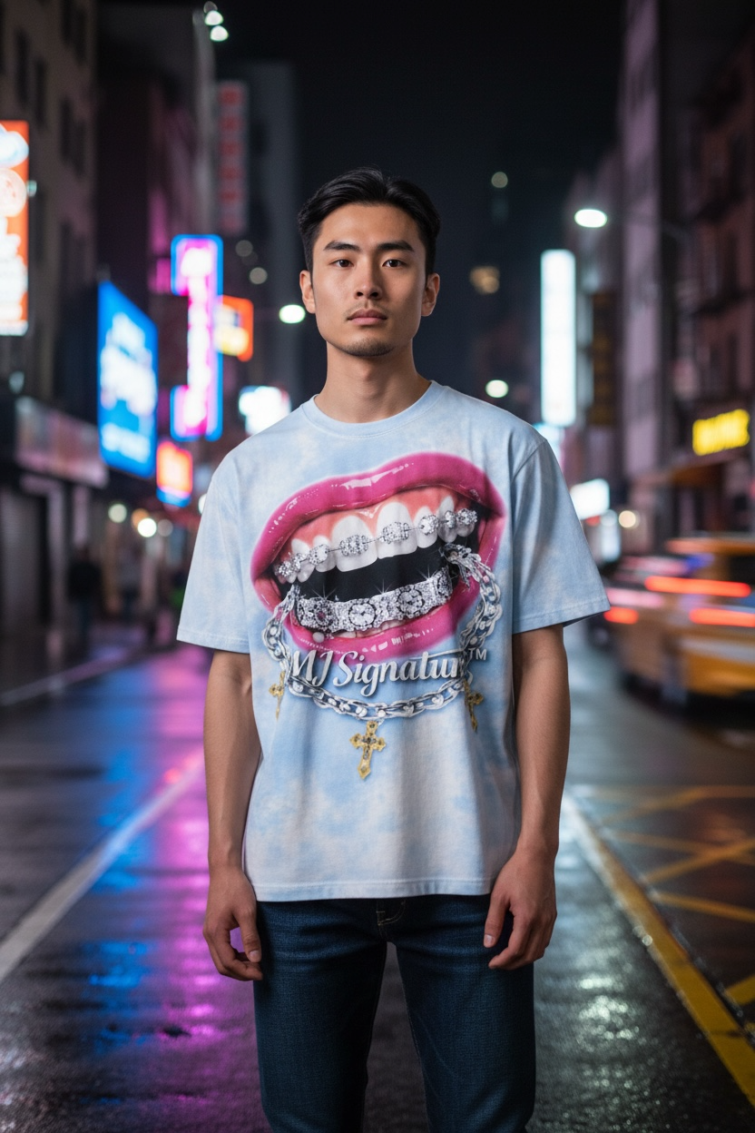 Diamond Grin Graphic T-Shirt – Sky Blue.