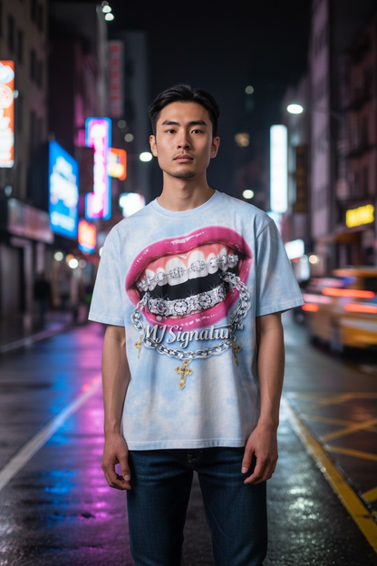 Diamond Grin Graphic T-Shirt – Sky Blue.