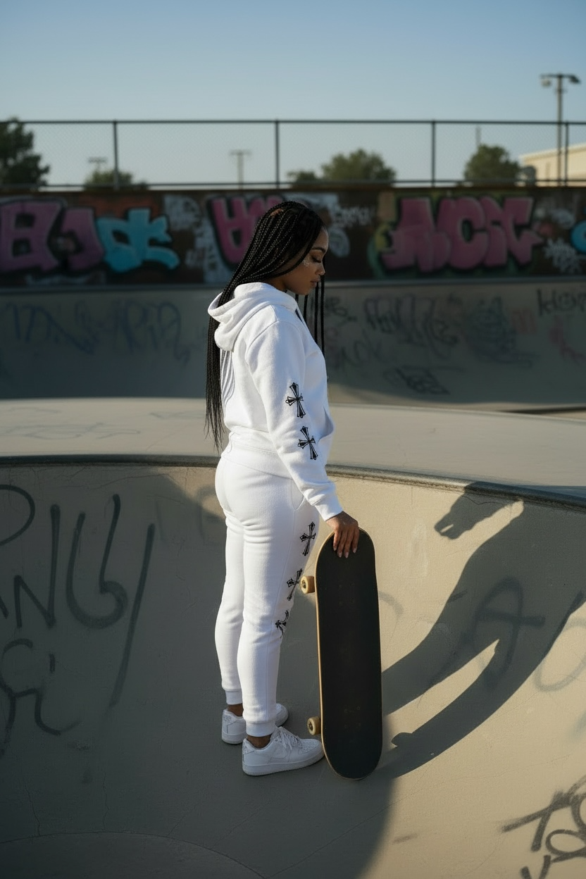 Chrome Hearts Women’s Hoodie &amp; Joggers Set/White Set.
