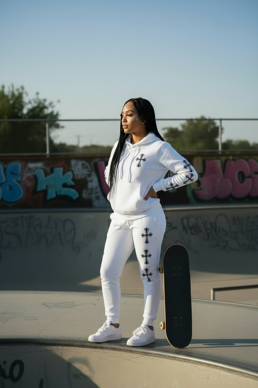Chrome Hearts Women’s Hoodie &amp; Joggers Set/White Set.