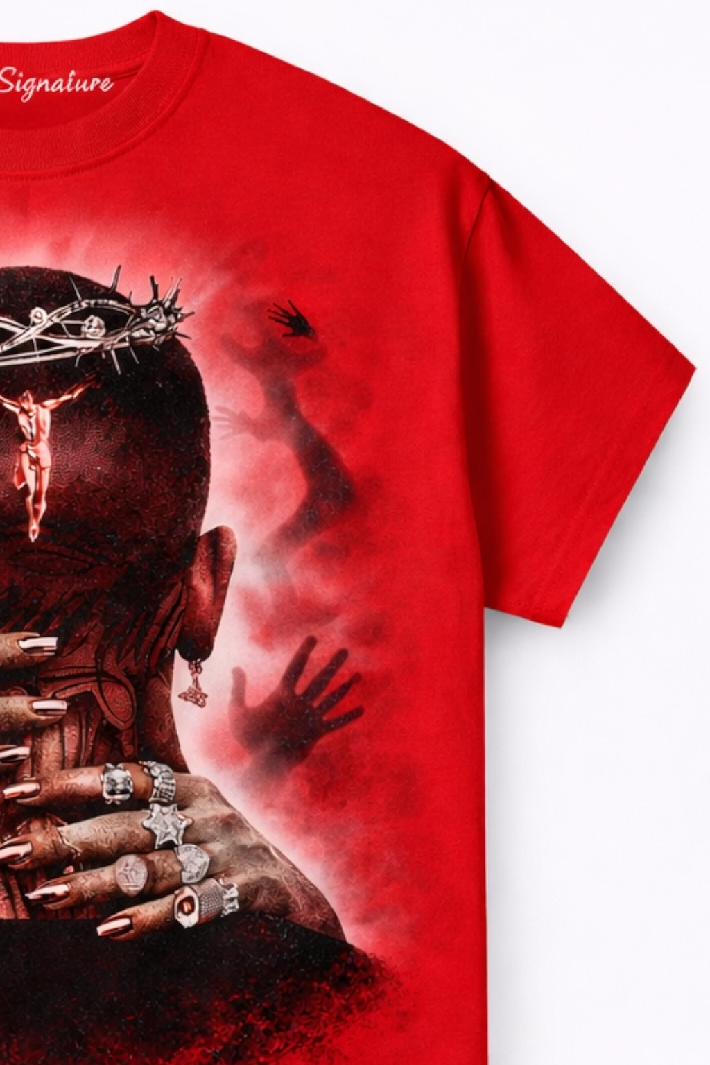 MJ Signature™ “Crowned in Sacrifice” Graphic T-Shirt – Red Edition.