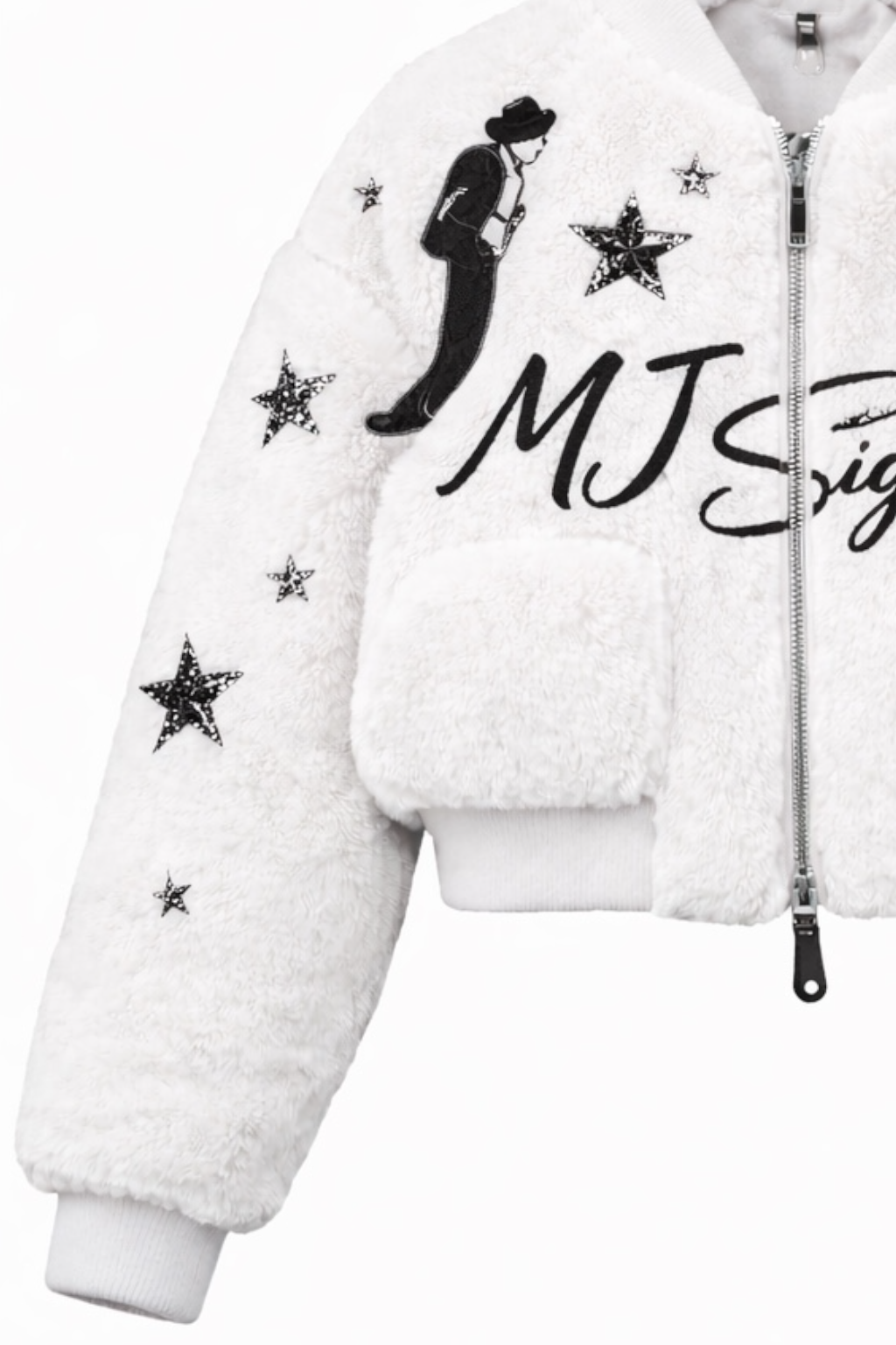 MJ Signature-Plush Bomber Jacket – White.