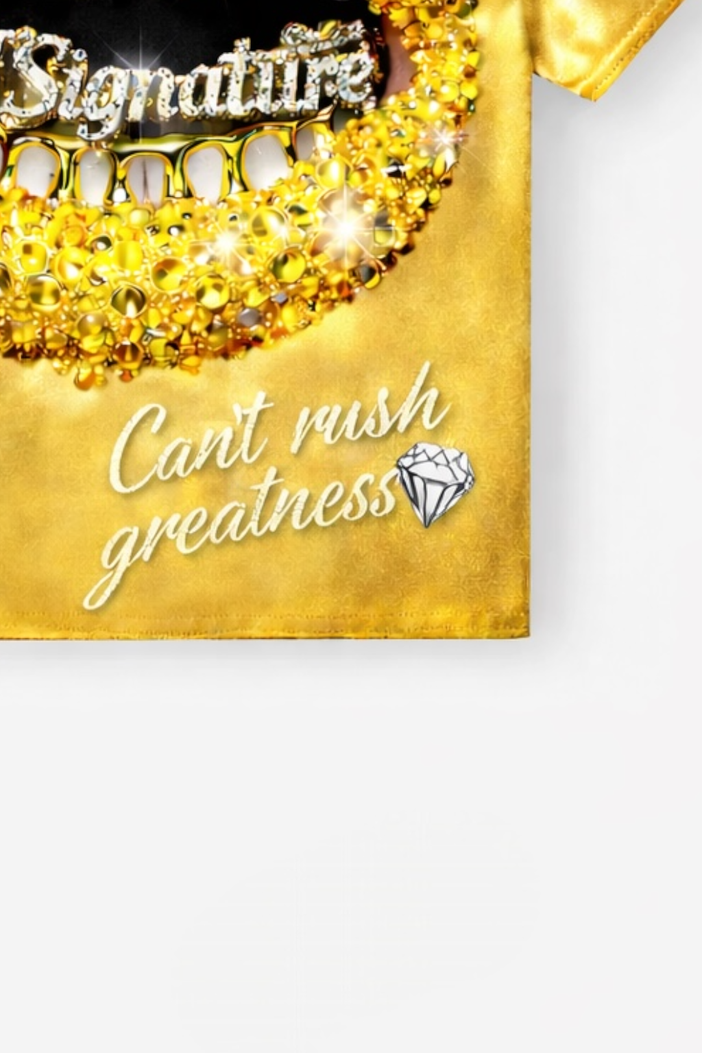 “Can’t Rush Greatness” Gold Graphic T-Shirt.
