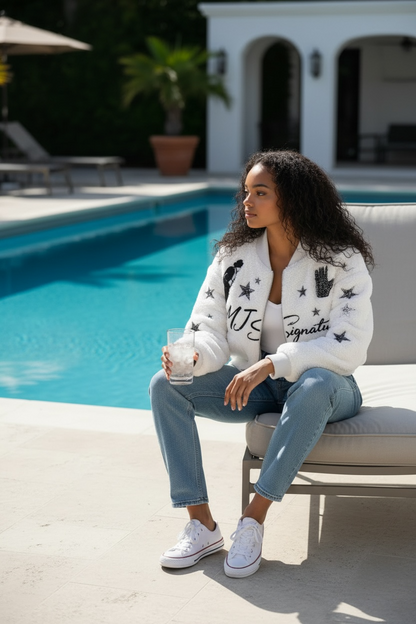 MJ Signature-Plush Bomber Jacket – White.