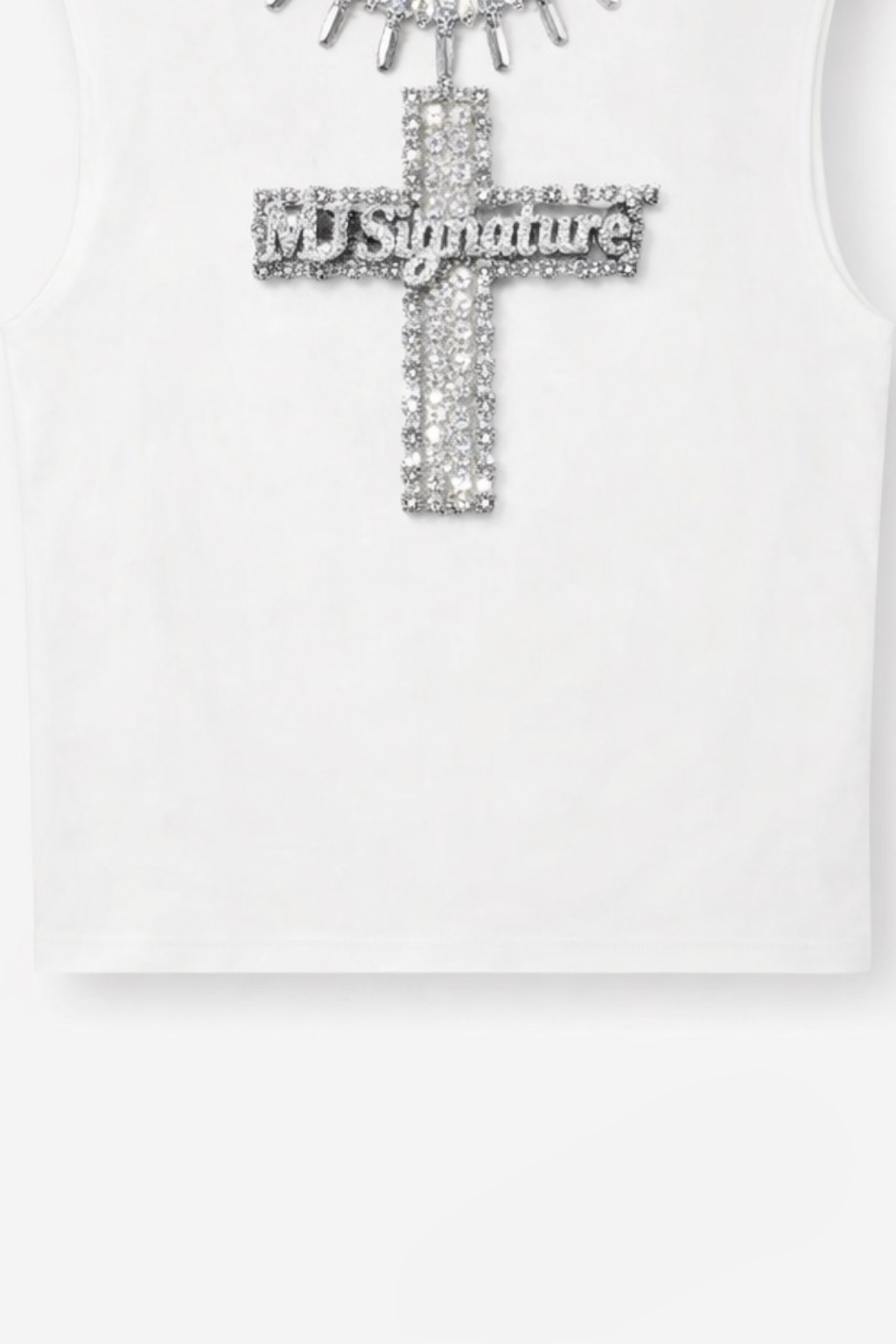 Rhinestone Cross Sleeveless T-Shirt – White.