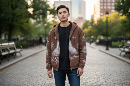 MJ Signature Crystal Zip Hoodie – Brown.