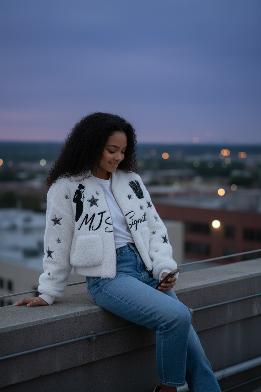MJ Signature-Plush Bomber Jacket – White.