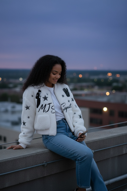 MJ Signature-Plush Bomber Jacket – White.
