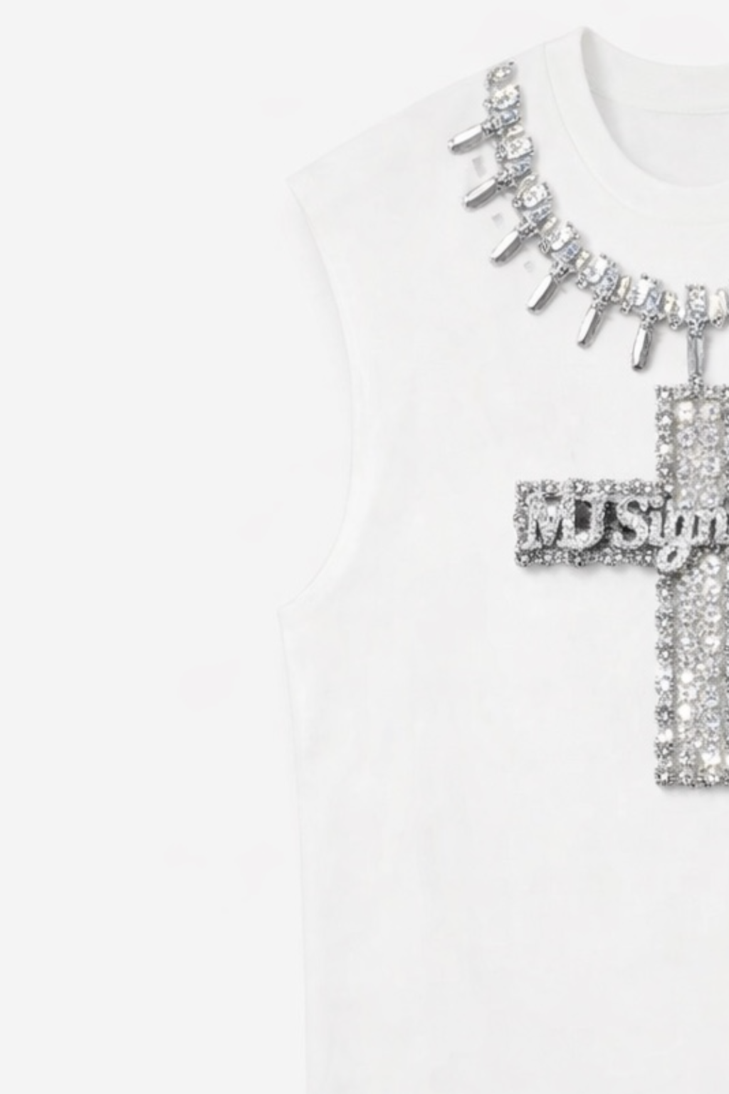 Rhinestone Cross Sleeveless T-Shirt – White.