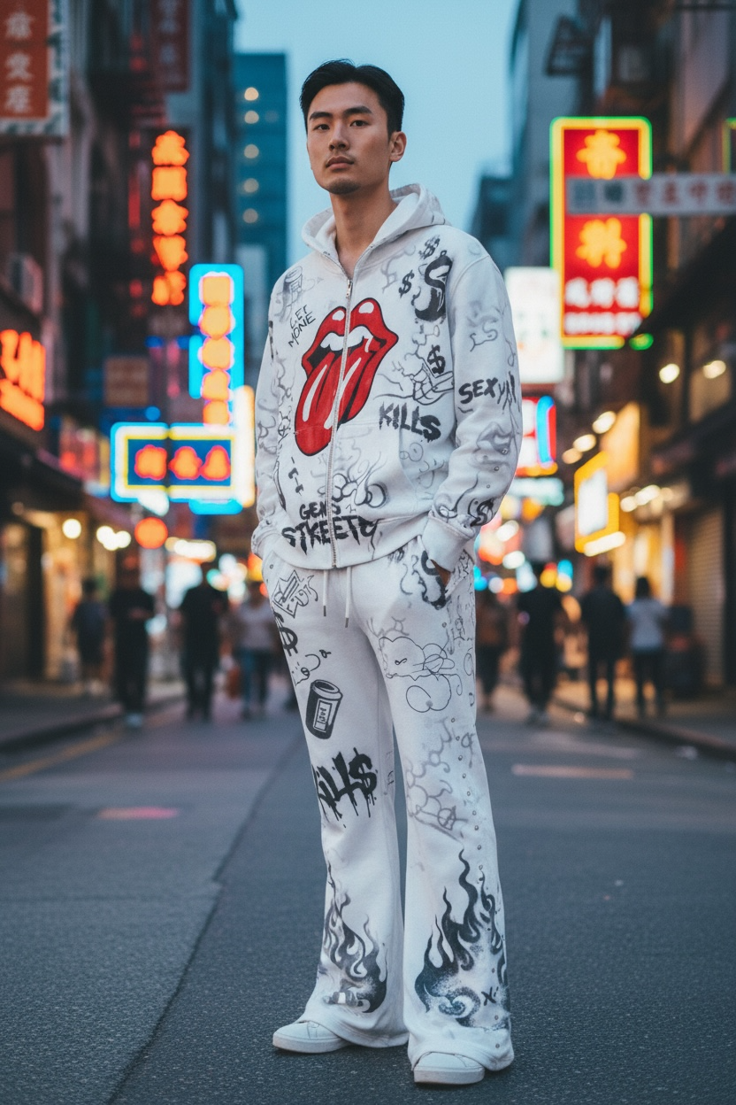 Graffiti Icon Hoodie &amp; Jogger Set – White.
