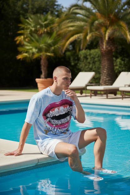 Diamond Grin Graphic T-Shirt – Sky Blue.
