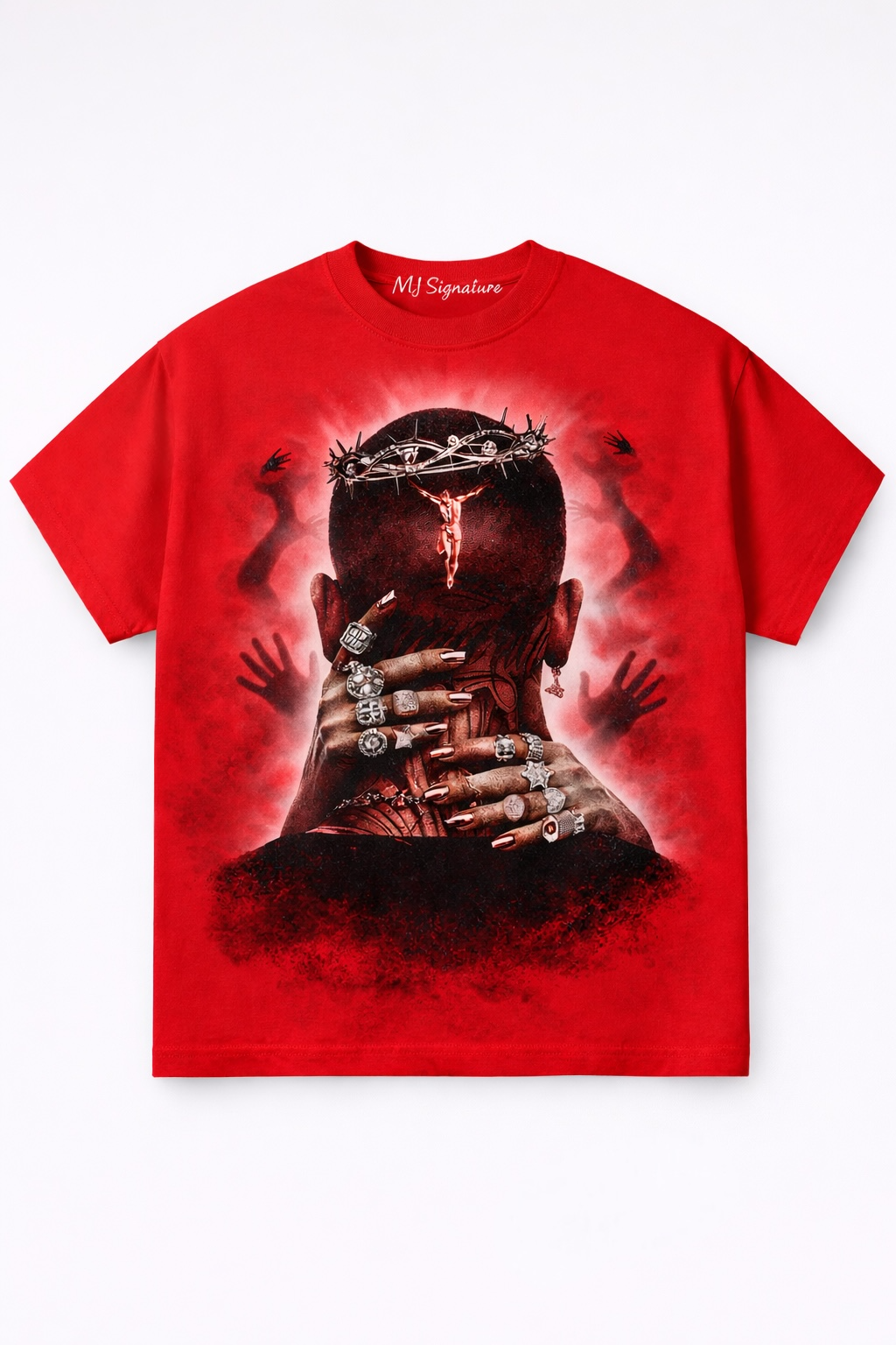 MJ Signature™ “Crowned in Sacrifice” Graphic T-Shirt – Red Edition.