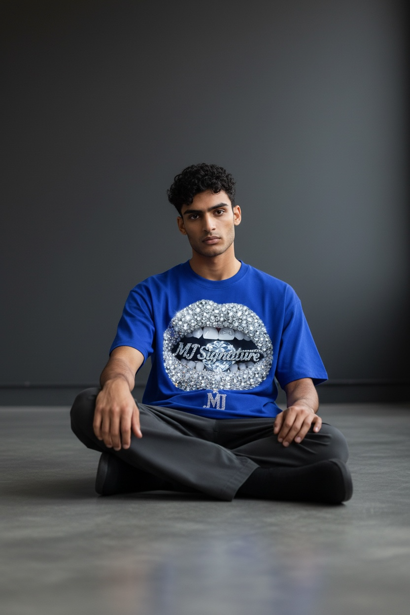 Diamond Lips Graphic T-Shirt – Royal Blue.