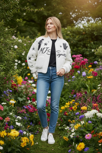 MJ Signature-Plush Bomber Jacket – White.