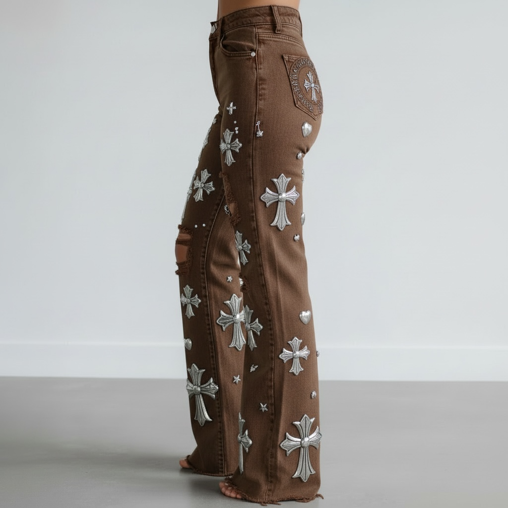 Chrome Hearts Women’s Denim Jeans/Brown Set.