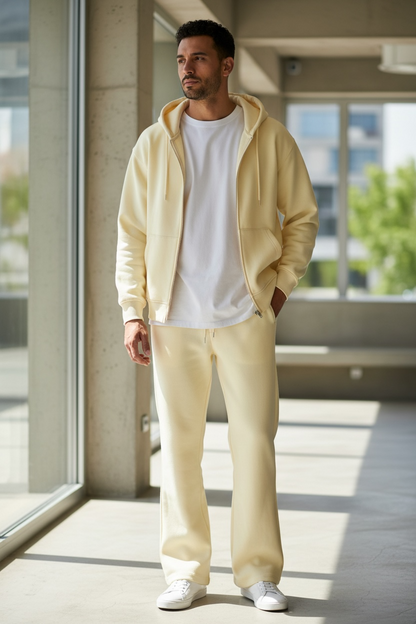 Cream Essential Zip Hoodie &amp; Flared Jogger Set.