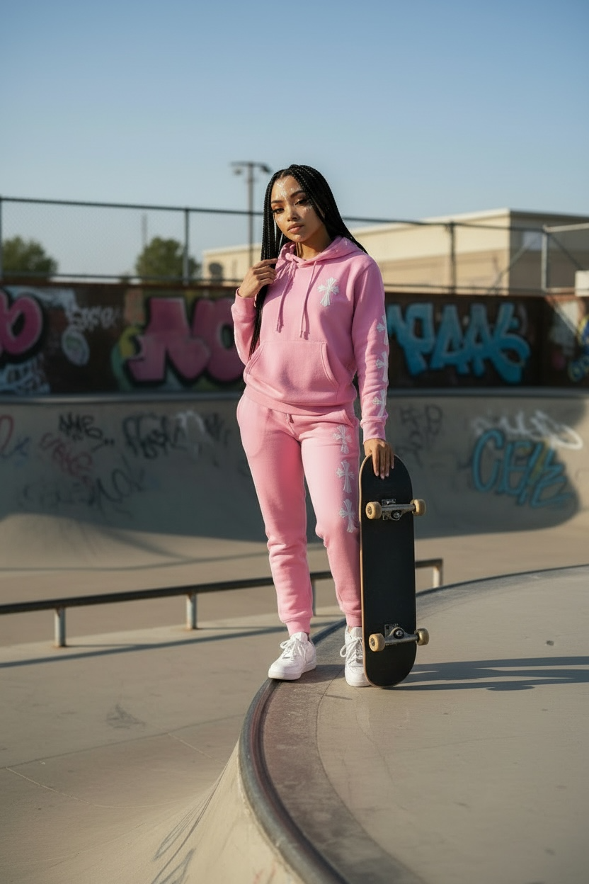 Chrome Hearts Women’s Hoodie &amp; Joggers Set/Pink Set.