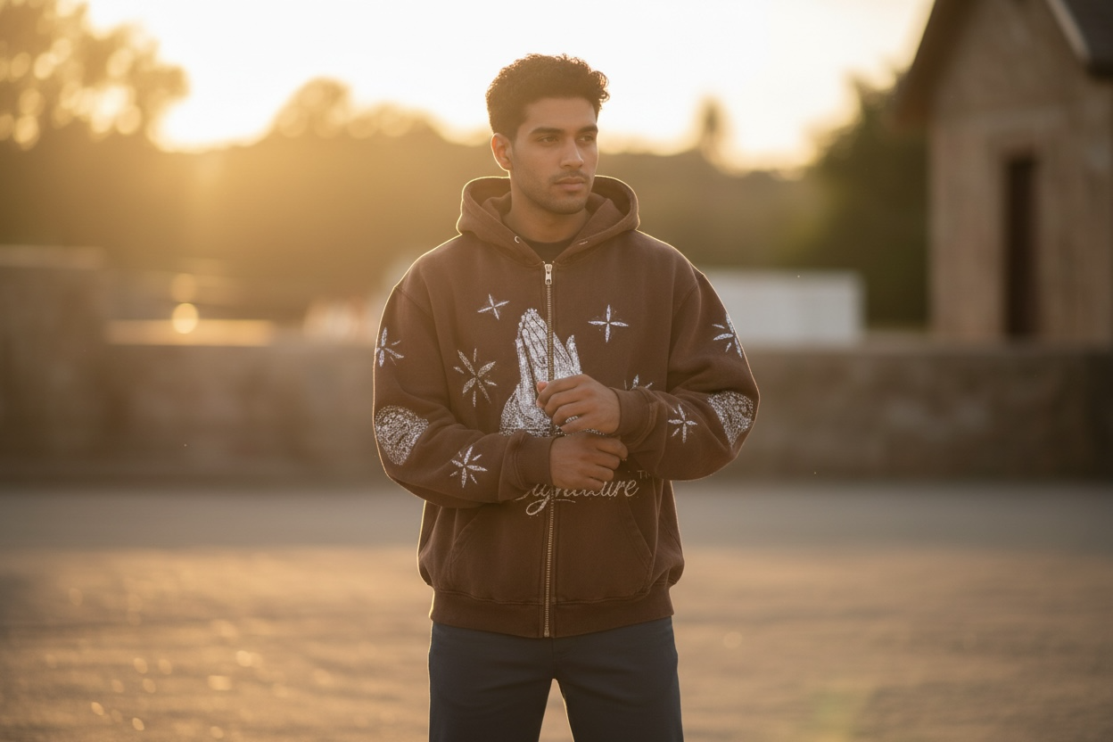 MJ Signature Crystal Zip Hoodie – Brown.